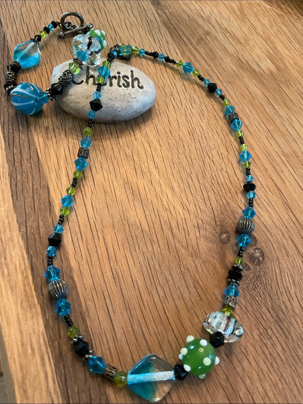 Artisan Glass Bead Statement Necklace With Matching Bracelet